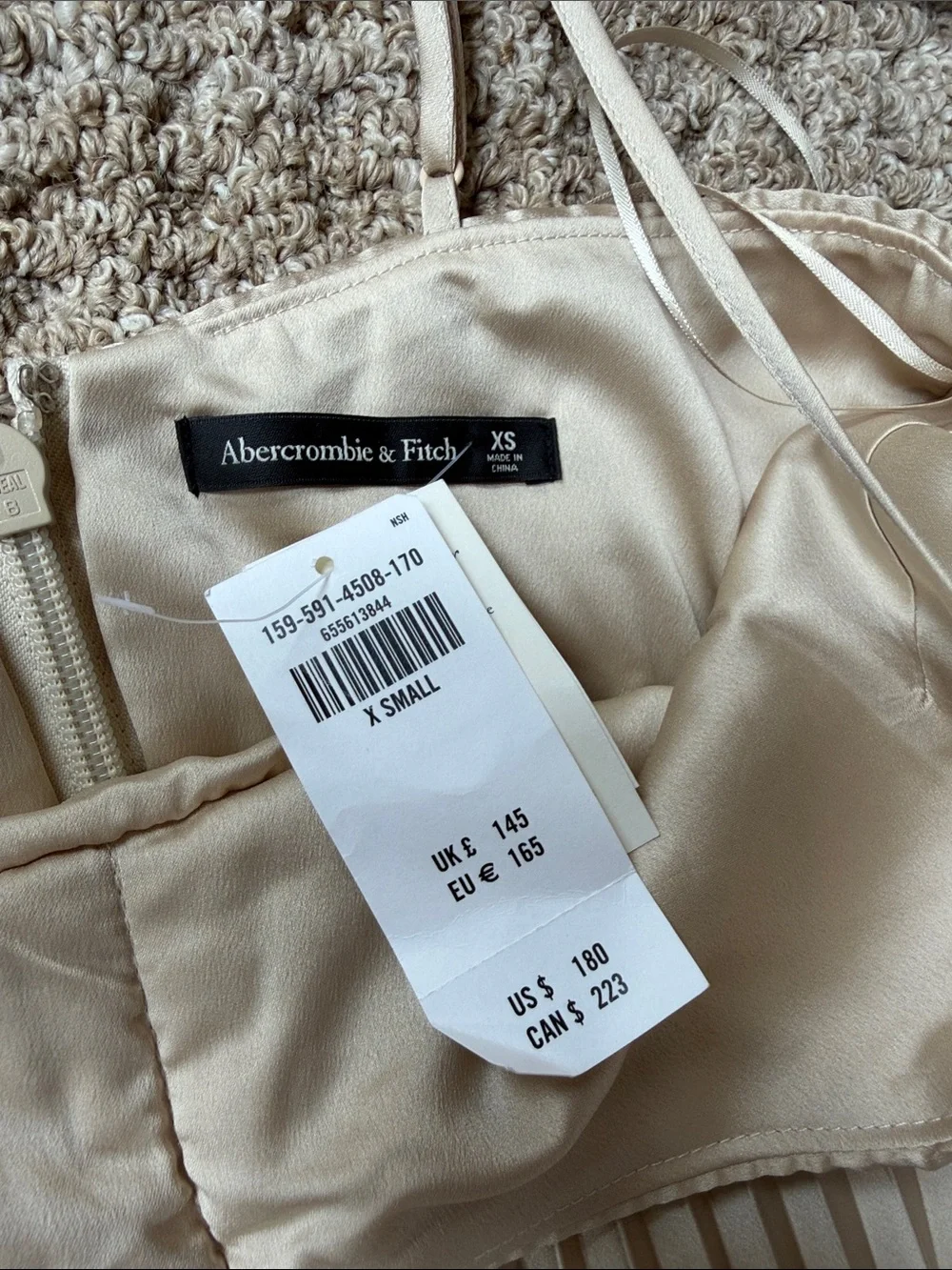 Abercrombie & Fitch Pleated Spaghetti-Strap Maxi Dress in Cream